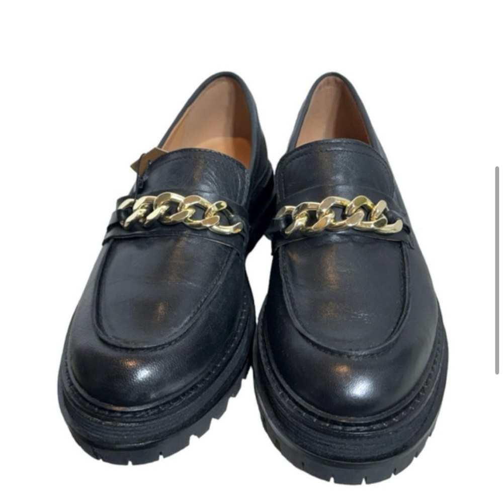 Crevo Francine black chunky platform loafer with gold detail size 9